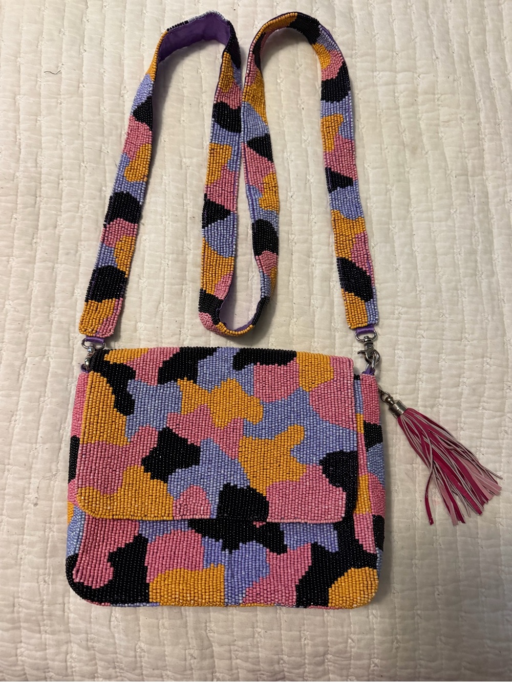 Moyna Beaded Crossbody Bag in Pink, Lavender & Mustard
